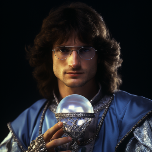 David Koresh holding a goose egg in scale mail armor