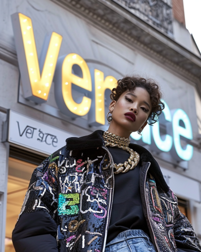 Luxurious Versace Outfit Fashion Model