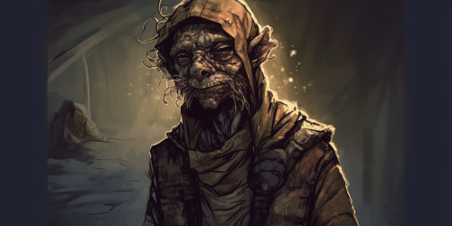 Half Goblin Half Man in Tattered Clothes