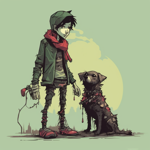 Decomposing Zombie playing fetch with cute dog