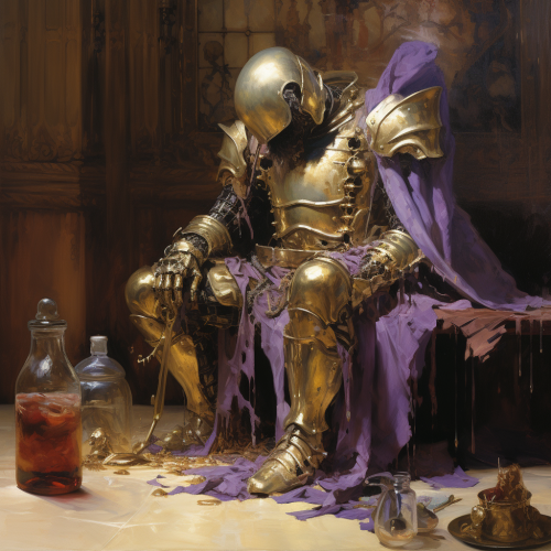 Decrepit gold armor with purple potion