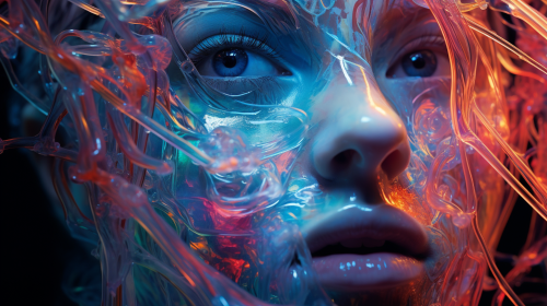 Close-up portrait of woman's face made of deep sea organisms Close-up portrait of woman's face made of deep sea organisms