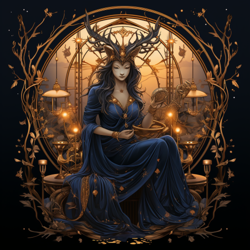 Fairy playing flute on deer illustration