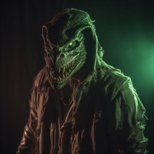 Demonic man in alligator costume