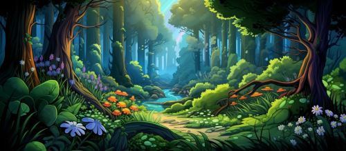 Colorful Dense Forest Cartoon