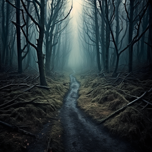 Dense forest path with a fork