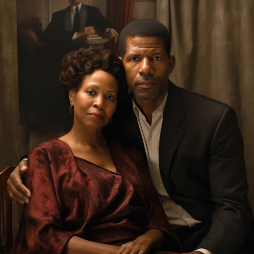 Denzel and Pauletta Washington posing for camera