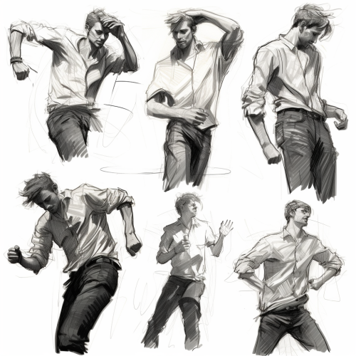 Dynamic upper body movement depicted in Derek Hess style sketch