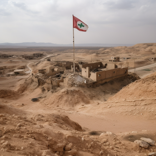 Desert city with peace flag Desert city with peace flag