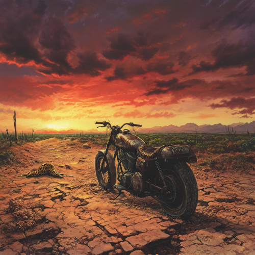 Young woman with motorcycle in desert