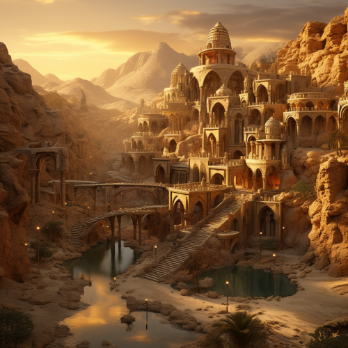 Beautiful desert oasis dwarven village