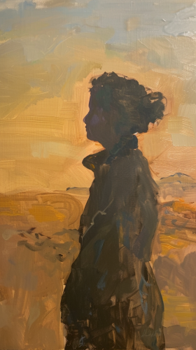 Desert oil painting in diffused light