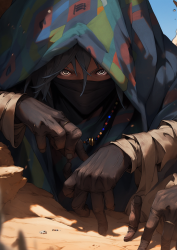 Man emerging from desert hole Man emerging from desert hole