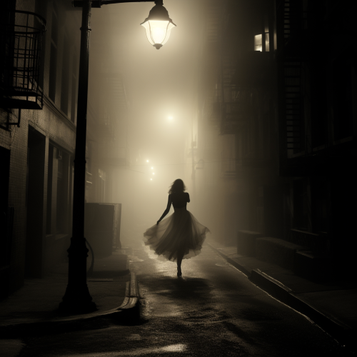 Woman in white dress running on eerie street