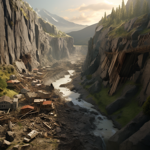 Scenic View of Collapsed Village