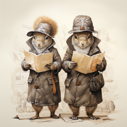 Two squirrel detectives searching for clues