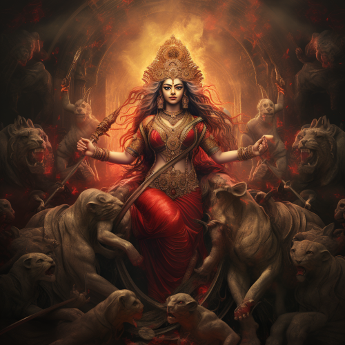 Devi Durga on emergency background