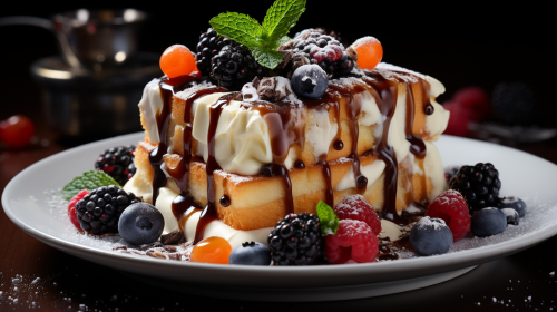 Refreshing diced pandoro with cream, berries, and chocolate