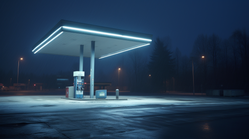Night sky over Swedish gas station