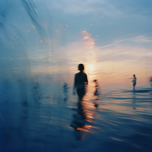 Silhouettes swimming in digital ocean Silhouettes swimming in digital ocean