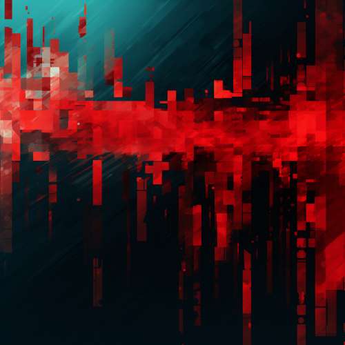 Digital red pixel fragments fading image