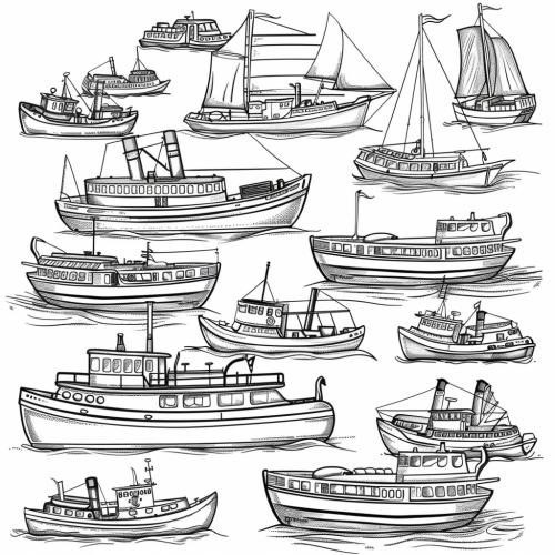 Black and white ferry boats