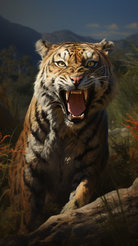 Realistic image of Dinofelis with curved upper canines