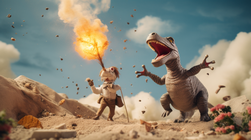 Dinosaur filmmakers capturing falling meteor in stop motion