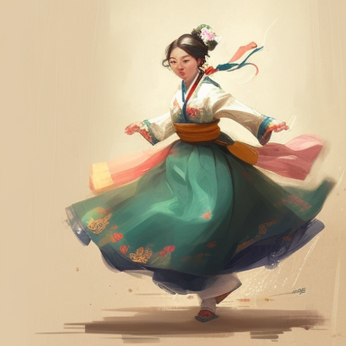 Disney character in Korean hanbok dancing gracefully
