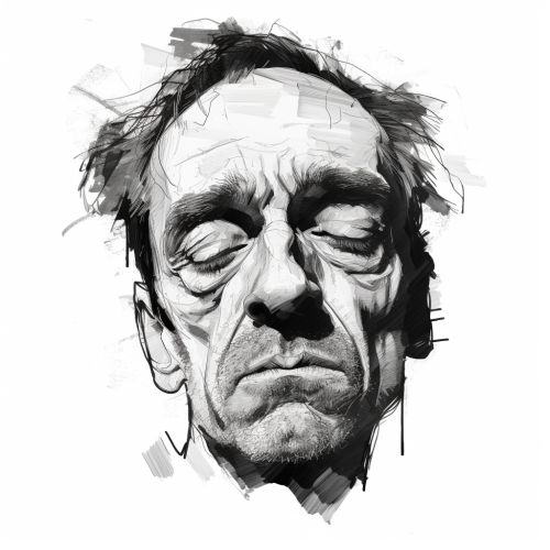 Distressed man's face in dark and depressing style