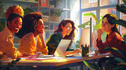 diverse women colleagues computer work