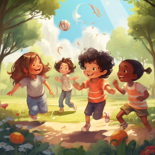 Kids playing happily in sunny park