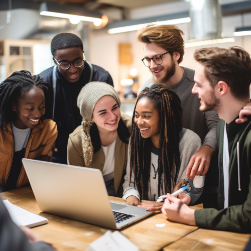 Diverse teenagers learning business basics