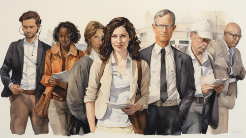 Watercolor illustration of diverse journalists Watercolor illustration of diverse journalists