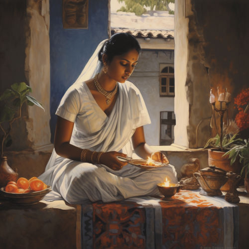 Indian woman painting Diwali scene