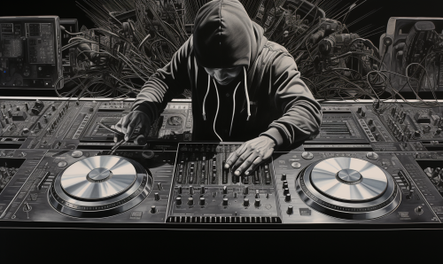 Colorful blasting drawing of DJ mixer