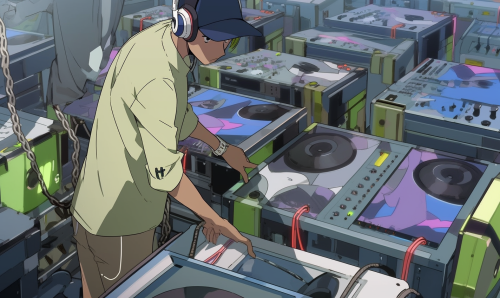 DJ playing music on factory floor