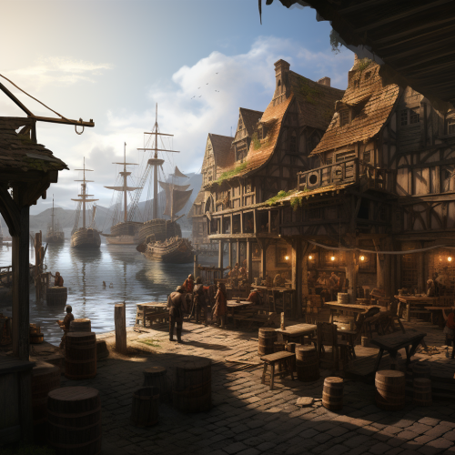 Medieval dockside prostitute in poor tavern.