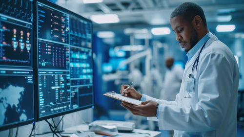 Doctor Writing on Clipboard in Medicine Setting