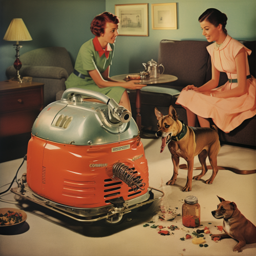 Mean dog destroying vacuum cleaner