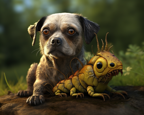 Photo realistic dog-caterpillar combined creature