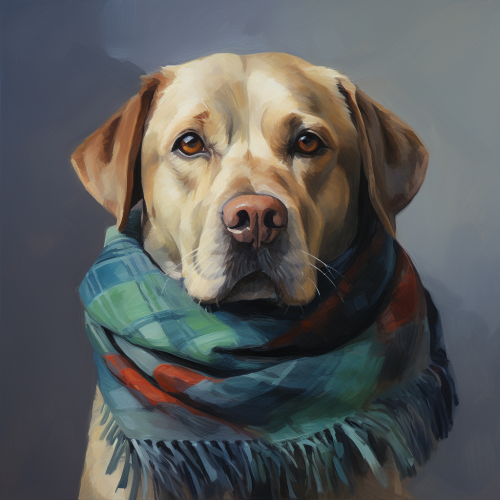 Cute labrador wearing a scarf