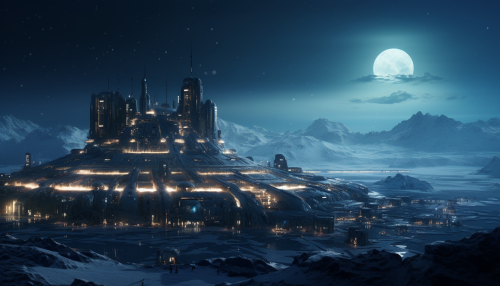 Dome city in the Antarctic under a mesmerizing night sky