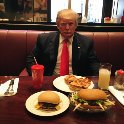 Donald Trump enjoying steak and diet coke