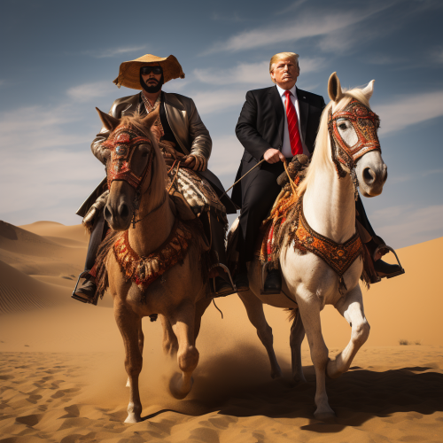 Donald Trump and Vladimir Putin Riding Horses in Sahara