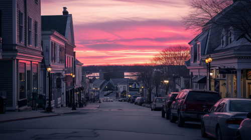 Newport RI Thames Street at sunset