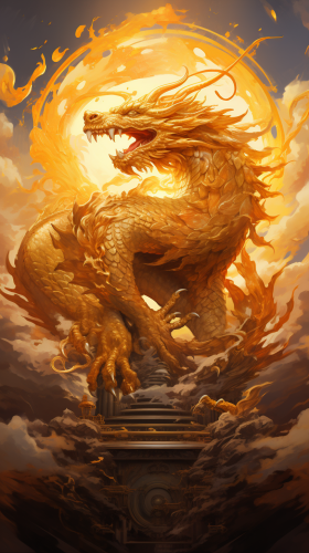 Dragon King of Wealth surrounded by Sun and Golden Cloud Dragon King of Wealth surrounded by Sun and Golden Cloud