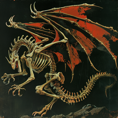 Sinister dragon skeleton on black background