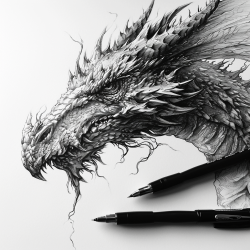 Dragon illustration in monochrome line drawing