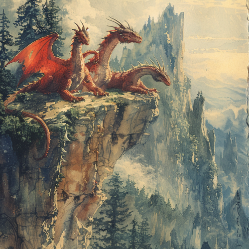 Dragons lounging on cliff mountains Dragons lounging on cliff mountains